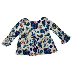 EUC Janie and Jack 3/4 sleeve white with blue floral pattern peplum blouse. 2T.